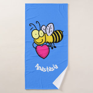 Belle abeille drôle avec dessin animé du coeur
