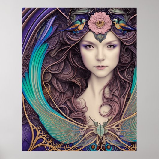 Belle affiche Art Nouveau style Bleu turquoise (Devant)