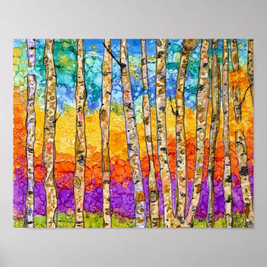 Belle affiche colorée d'arbre d'Aspen - 14"x11" (Devant)