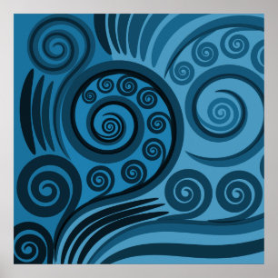 Belle affiche de boucles fronds Moyen-Bleu Fern