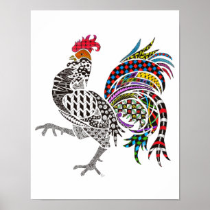 Belle affiche de coq colorée 11"x14"