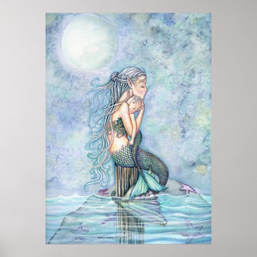 Belle affiche de mère et bébé sirène (Devant)