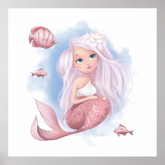 Belle affiche de sirène avec poissons (Devant)