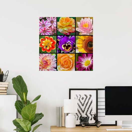 Belle affiche d'impression de collage de fleurs (Bureau à domicile)