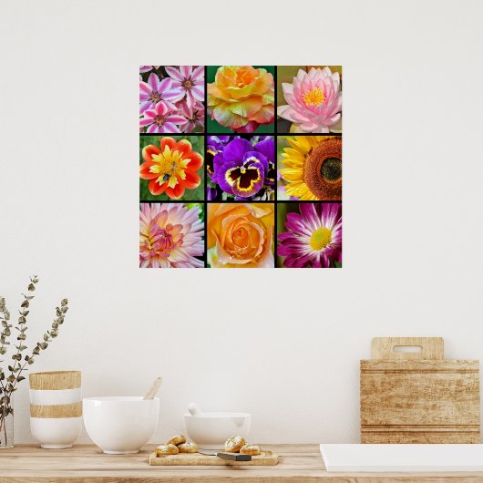 Belle affiche d'impression de collage de fleurs (Cuisine)