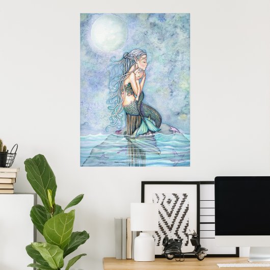 Belle affiche mère et bébé sirène (Bureau à domicile)