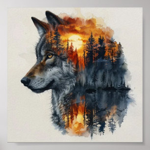 Belle affiche murale 3D Wolf Wilderness