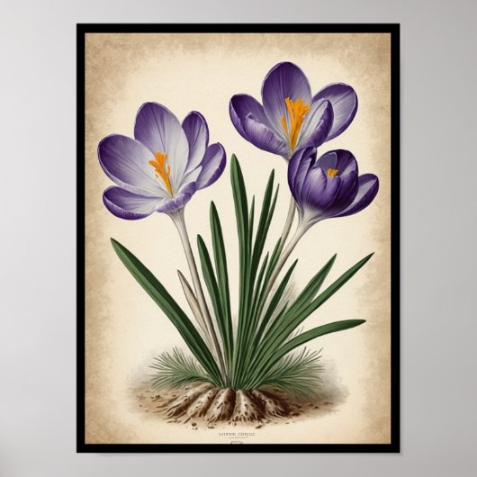 Belle affiche murale de Crocus Sativus en violet (Devant)
