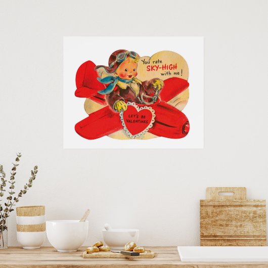 Belle affiche rétro de l'avion Valentine (Cuisine)