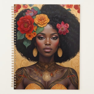 Belle Africaine Américaine Avec Fleurs