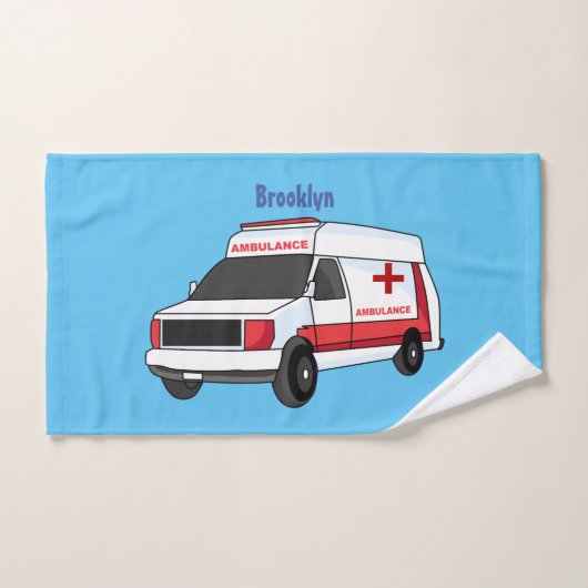 Belle ambulance rouge caricature van (Serviette à main)