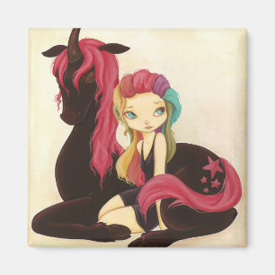 Belle and Night - fantasy rainbow gothic unicorn Magneet