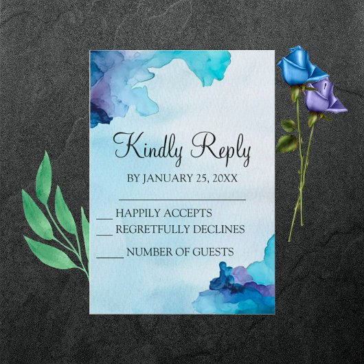Belle Aquarelle bleu et cyan carte RSVP