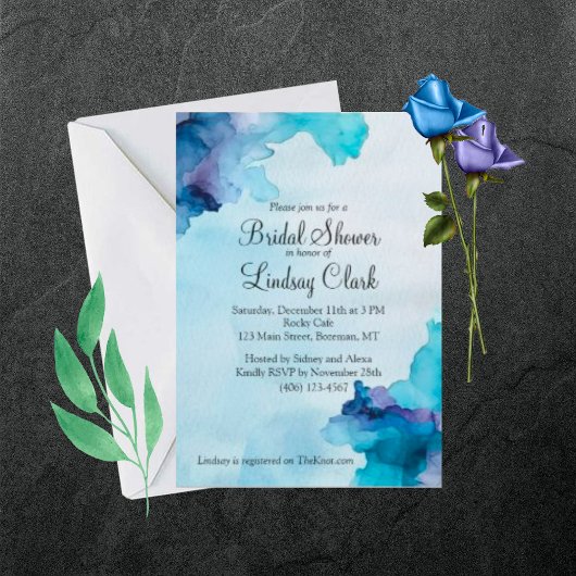 Belle aquarelle bleu et Invitation Fête des mariée