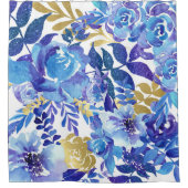 Belle Aquarelle Bleue Douche Florale Rideau (Devant)