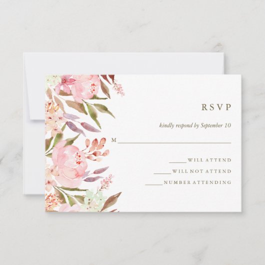 Belle aquarelle botanique Mariage floral RSVP (Devant)