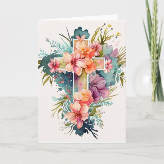 Belle aquarelle Christian Cross Carte de vacances (Devant)