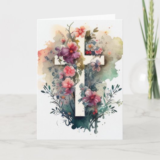 Belle aquarelle Christian Cross Carte de vacances (Devant)