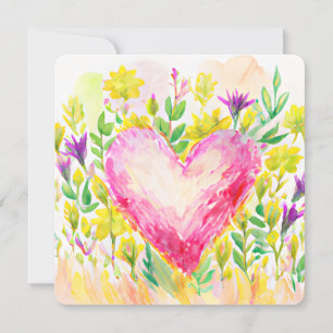 Belle aquarelle coeur et carte de fleurs