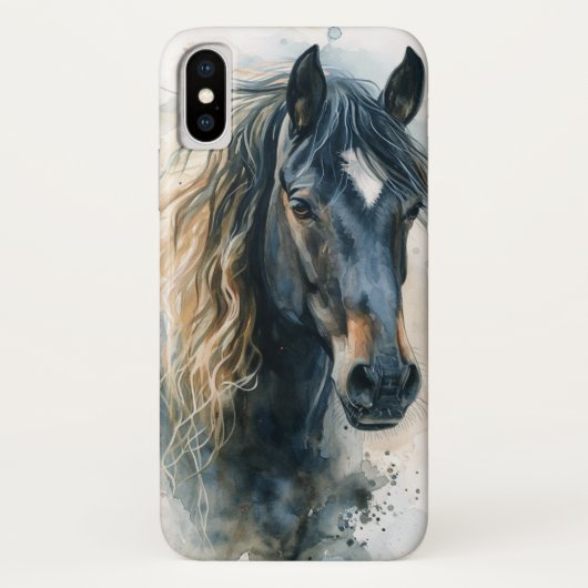 Belle aquarelle coque iphone Cheval noir (Dos)