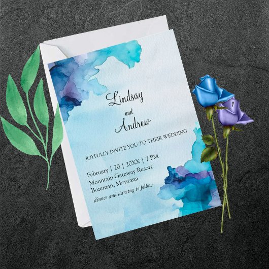 Belle aquarelle Invitations bleu et cyan