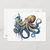 Belle aquarelle Octopus Carte postale (Devant / Derrière)