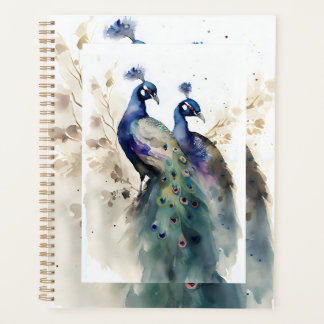 Belle aquarelle Peacock Pair Planner