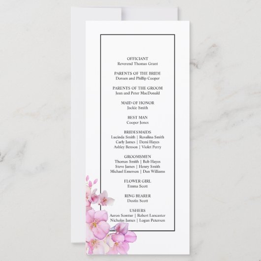 Belle aquarelle rose fleurit programme de mariage (Dos)