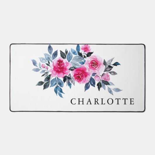 Belle Aquarelle Rose Floral Avec Nom (Recto)