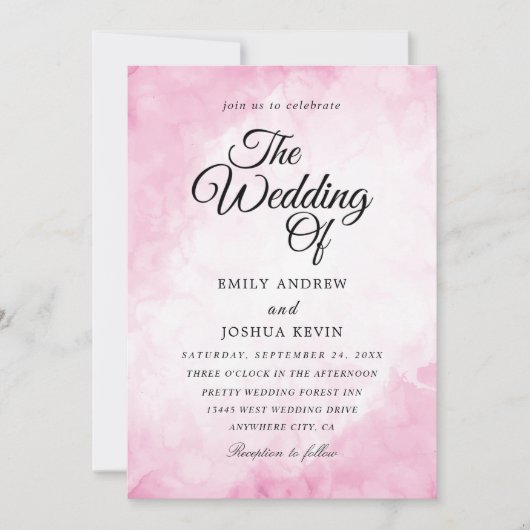 belle aquarelle rose invitations mariage (Devant)