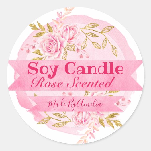 Belle aquarelle Rose parfum soy Étiquettes (Devant)