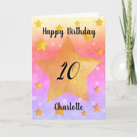 Belle aquarelle Stars 10e carte d'anniversaire (Devant)