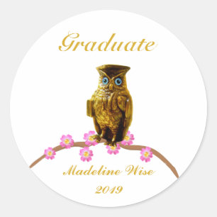 Belle Autocollant de Diplômé de Chouette Dorée