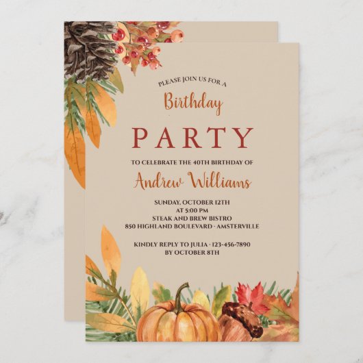 Belle automne Invitation d'anniversaire (Devant / Derrière)