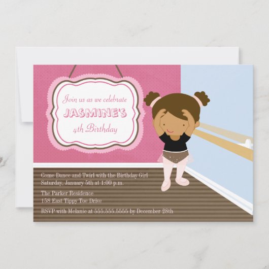 Belle ballerine rose fille anniversaire invitation (Devant)