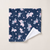 Belle bande dessinée éléphants motif sur bleu mari (Gant de toilette)