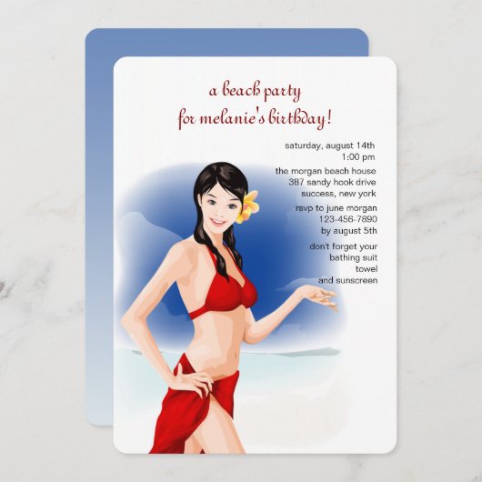 Belle Beach Girl Invitation (Devant / Derrière)