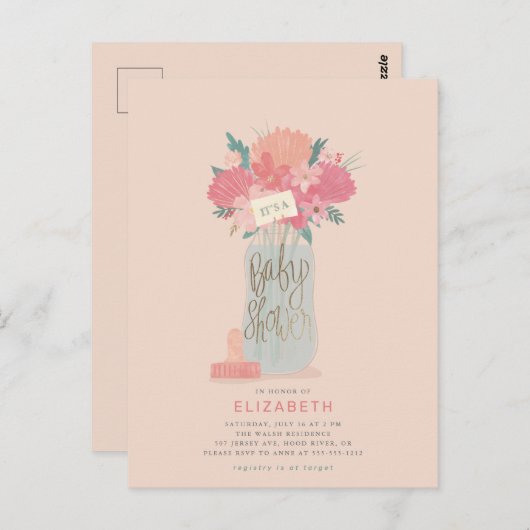 Belle Bébé Bouteille & fleurs invitation douche (Devant / Derrière)