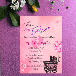 Belle Bébée fille rose Baby shower Invitation