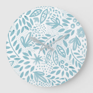 Belle Bleu Floral Aquarelle Mur Horloge