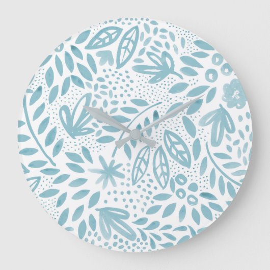 Belle Bleu Floral Aquarelle Mur Horloge (Recto)