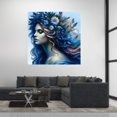 Belle Blue Woman Poster d'Art tendance