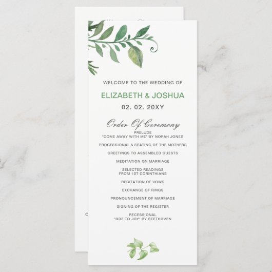 Belle botanique verdure Programmes de mariage (Devant / Derrière)