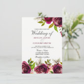 Belle Bourgogne Deep Red Floral Wedding Invitation (Debout devant)