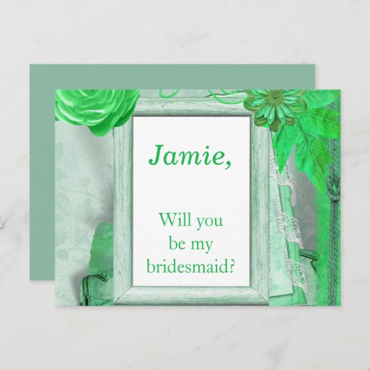 Belle Bridesmaid à fleurs vertes Invitation (Devant / Derrière)