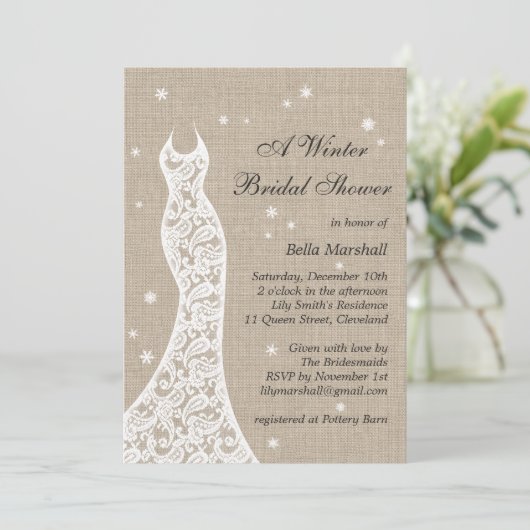 Belle Burlap hiver nuptiale de douche Invitation (Debout devant)