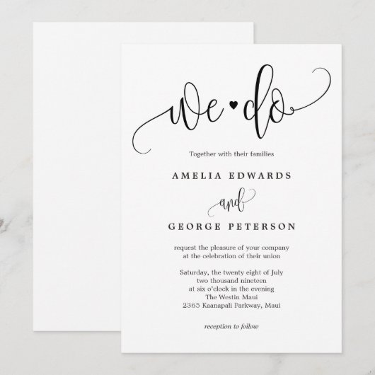 Belle calligraphie ÉDITABLE COULEUR Invitation LCC (Devant / Derrière)