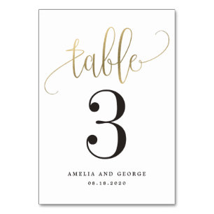 Belle calligraphie Faux Gold Foil Numéro de table