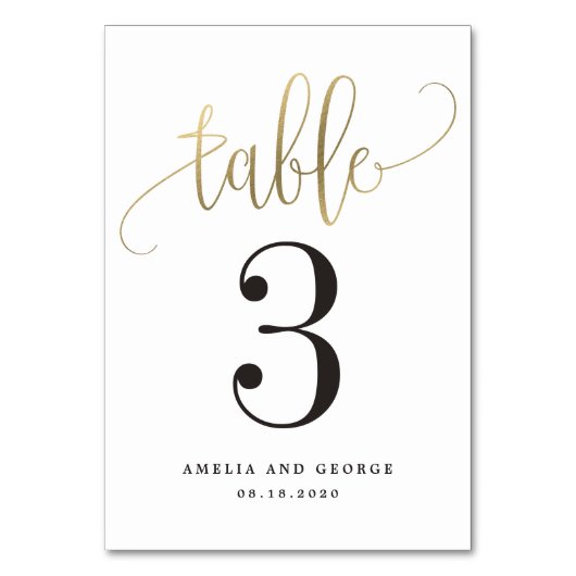 Belle calligraphie Faux Gold Foil Numéro de table (Par défaut)