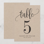 Belle calligraphie Numéro Carte Kraft (Devant / Derrière)